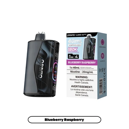 Orbito Lumo AI Pro+ 180K Blueberry Raspberry 20mg/mL device and retail pack